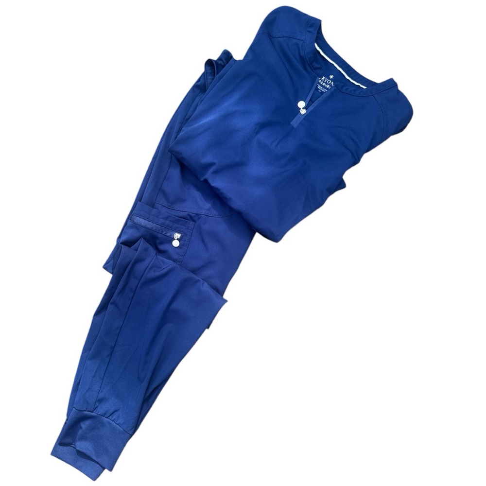 Beyond Scrubs Harmony Serena Scrub set NAVY Med Top XS Pant/Jogger Like New